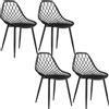 Set 4 Sedie Da Pranzo Moderne Con Schienale Traforato In Plastica E Gambe In Metallo, Nero