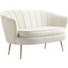 Divano Vintage 2 Posti Industrial Chic, Divanetto Francese Per Ingrasso In Velluto, 130x77x77cm, Bianco