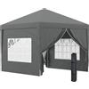 Gazebo Da Esterno 3x3 M Pieghevole Con 4 Pannelli Laterali, In Acciaio E Tessuto Oxford Grigio