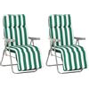 Sedia Sdraio Da Spiaggia Da 2 Pezzi Pieghevole E Reclinabile, Lettini Prendisole Da Giardino Con Cuscino Imbottito, Verde E Bianco