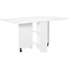 Tavolo Pieghevole Salvaspazio, 2 Ripiani Inferiori In Legno, Tavolo Richiudibile Salvaspazio, Con Ruote Per 6 Persone, 75p X 140l X 74h Cm, Bianco
