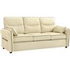 Divano 3 Posti In Finta Pelle Con Imbottitura Spessa, Tasca Laterale E 2 Cuscini, 190x83x90 Cm, Beige