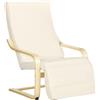 Poltrona Relax Con Poggiapiedi A 5 Livelli E Poggiatesta, Legno Di Betulla E Tessuto, 66,5x94x100 Cm, Crema
