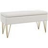 Panca Fondo Letto Con Contenitore In Tessuto E Gambe In Acciaio, 100x40x49cm, Crema