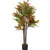 Pianta Artificiale Di Croton Multicolore In Peva E Legno Con Vaso Contenitore In Pp E Cemento, 55x55x120 cm