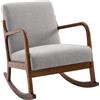 Poltrona A Dondolo Imbottita, Design Vintage In Legno E Poliestere Grigio, Per Interni, Ufficio, Soggiorno, 64x86x80cm