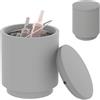 Tavolino Multiuso Con Secchiello Ghiaccio E Coperchio, In Cemento E Acciaio Inox, Ø37.5x43.5 Cm, Grigio Chiaro
