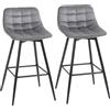 Set 2 Sgabelli Alti Da Bar Con Sedie Imbottite E Poggiapiedi Stile Nordico, Con Schienale In Velluto, 45x47x88cm, Grigio § Italy