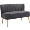 Divano 2 Posti In Tessuto Effetto Lino Senza Braccioli Con Gambe In Legno, 117x56.5x77 Cm, Grigio Scuro