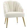 Poltrona In Velluto Imbottita Con Schienale A Conchiglia E Gambe In Acciaio Per Camera E Salotto, 63x65x84cm, Crema