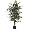 Pianta Artificiale Di Fico Da 130 Cm A 702 Foglie E 3 Tronchi Con Vaso Ø15x12.5 Cm, Per Interni Ed Esterni