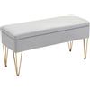Panca Fondo Letto Con Contenitore In Tessuto E Gambe In Acciaio, 100x40x49 Cm, Grigio Chiaro
