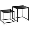 Set 2 Tavolini Da Salotto Quadrati Moderni, In Acciaio E Vetro Temperato, Nero