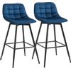 Set 2 Sgabelli Alti In Stile Nordico Con Schienale E Poggiapiedi, Sgabelli Cucina Con Schienale In Tessuto Effetto Velluto E Metallo, 45x47x88 Cm, Blu