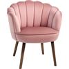 Poltrona Imbottita Con Schienale A Conchiglia E Gambe In Legno, Poltrona In Velluto Per Salotto E Camera, 66x66x78.5cm, Rosa