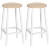 Set 2 Sgabelli Da Cucina In Truciolato E Acciaio Con Piano Liscio E Poggiapiedi, 32.5x32.5x65 Cm, Bianco E Legno