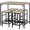 Set Tavolo Alto Con 4 Sgabelli Stile Industriale In Metallo E Legno, Rovere Chiaro