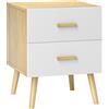 Comodino Con 2 Cassetti In Legno In Stile Scandinavo, 40x40x50 Cm, Rovere