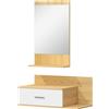 Set Da Ingresso Con Specchio Con Mensola E Mobiletto A Parete Con Cassetto E 2 Ripiani Aperti, In Legno E Vetro