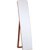 Specchio Da Terra E Da Parete Con Struttura In Legno, Supporto Pieghevole Con Cerniera, 37x43x156cm, Noce Chiaro