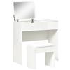 Postazione Trucco Con Specchio Richiudibile, Toeletta Trucco Moderno, Con Sgabello, Vano Contenitore A 4 Scomparti, Mdf Bianco, 80x40x79 cm