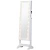 Armadio Portagioielli Portagioie Specchio Regolabile 20 Luci Led, Legno, Bianco, 40x37x146 cm