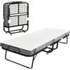 Letto Pieghevole Singolo 90x200 Cm Con Materasso Spesso 10 Cm, Rete In Metallo E Ruote Con Freno, Nero