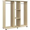 Armadio Guardaroba A Rotelle Con 2 Barre E 3 Ripiani Aperti, In Legno E Alluminio, 120x40x128 Cm, Color Legno