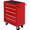 Carrello Porta Utensili Con 5 Cassetti, Serratura, 2 Chiavi E Manubrio Parete Smontabile 2 Ruote Con Freno In Lamiera D'acciaio Eva Rosso 67,5x33x77cm