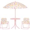 Set Da Giardino Per Bambini 2-5 Anni Con Tavolino Rotondo, 2 Sedie Pieghevoli E Un Ombrellone, Rosa