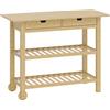Carrello Cucina In Legno Di Bambù Con 2 Cassetti, 2 Ripiani A Doghe E 2 Rotelle, 100x43x75 Cm, Legno