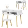 Set Tavolino Per Bambini Con Sgabello, Banchetto Con Piano Reversibile E Rotolo Di Carta, Bianco