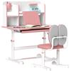 Set Scrivania E Sedia Per Bambini Regolabili, Banco Scuola Con Piano Inclinabile, Cassetto, Scaffale, Rosa