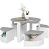 Set Con Tavolo Per Bambini E 4 Sgabelli Salvaspazio Con Vano Contenitore In Legno, Grigio