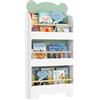 Libreria Per Bambini Con 3 Ripiani A Forma Di Orsetto Con Barriere Frontali, 55x15x110 Cm, Verde