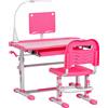 Set Scrivania Per Bambini 6-12 Anni Con Sedia Regolabile In Altezza, Cassetto, Luce E Piano Inclinabile, Rosa