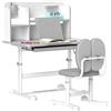 Set Scrivania E Sedia Per Bambini Regolabili, Banco Scuola Con Piano Inclinabile, Cassetto, Scaffale, Grigio