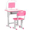 Banchetto Scuola Con Sedia Per Bambini 6-12 Anni Altezza Regolabile, Lampada Led, Leggio E Portapenne, Rosa