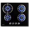 PremierTech Piano Cottura a Gas in Vetro Nero, 4 Fuochi, 60cm, Predisposto Metano e Kit Ugelli GPL Inclusi, Manopole in Alluminio, Supporti in Ghisa Professionali, Da Incasso 56x48cm, PC4G60V