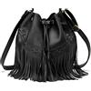 JQTOP Borse a secchiello da donna in pelle con coulisse nappa Hobo e borse a tracolla, Nero , Vintage