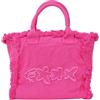 F**K Borsa mare fucsia da donna con bordi sfrangiati e logo UNI