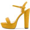 NobleOnly Donna Chunky Blocco Alto High Piattaforma Tacco Heel Aperte sulla Punta Sandali Cinturino alla Caviglia Fibbia Romani Clear Feste da Matrimonio Scarpe Giallo Scamosciato 36 EU