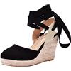 Generic Sandali Espadrillas Con Zeppa Scarpe Classiche a Punta Tonda Elegante Con Fibbie E Cinturini Estivi Chiuse Ciabatte Plateau Basso Espadrillas Con Zeppa Media Donna Casual Sandali Estive Lacci