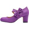 Generisch Mary Jane - Scarpe da donna con fiocco e tacco, stile retrò, vintage, in finta pelle scamosciata, chiuse, rotonde, per ufficio, comode scarpe da sposa, Lilla, 37 EU