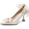 XYHAOAI Scarpe da Donna in Pizzo con Perle di Cristallo Décolleté con Punta a Punta Tacchi a Spillo Cinturini alla Caviglia con Perle Scarpe da Sposa da Sposa da 2,75 Pollici,Bianca,43 EU