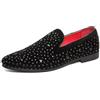 LMUIPMAA Smoking Pantofola Uomo Slip on Suede Tuxedo Scarpe Strass Borchiato Punta A Punta Mocassino,Nero,43 EU