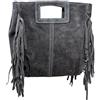 Chicca Borse Borsa a Mano Donna in Pelle Scamosciata con Frange (Nero)