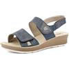 inblu Sandali Donna in Ecopelle con Doppia Fascia e Chiusura Regolabile a Strappo, Plantare in Pelle, Blu, 40