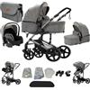 Magic ZC Passeggino Trio, Passeggino 3 in 1 con Doppia Modalità Push Reversibile, Trio Passeggini Neonati in Alluminio Pieghevole, Carrozzina per Neonati con Grande Navicella (588 Grey)