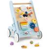 COSTWAY Carrellino Primi Passi 8 in 1, Girello in Legno per Bambini, Giocattolo Montessori, Centro Attività di Apprendimento a Spinta, Giocattolo a Spinta per Bambini di 1+ Anni (Blu)